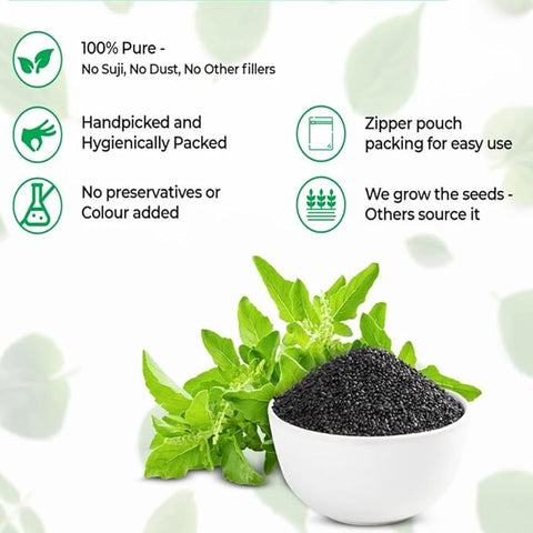 Namoorgaincs- Tulsi Seeds For eating - 150g - Manjari beej For Weightloss - Shyama Tulsi (Edible) - Krishna Basil Seeds