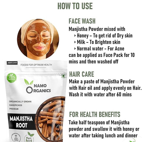 Namo Organics - Organic Manjistha Root Sticks - | 100% Pure Ayurvedic Formula | Manjistha Stick Dried for Skin, Hair, Joint & Immune Support | Ultimate Skin & Health Remedy