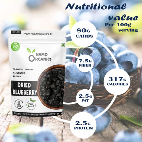 Namo Organics - Dried Whole Blueberries -( Gluten Free, Vegan & NON GMO ) Organic Blueberry Dry Fruit