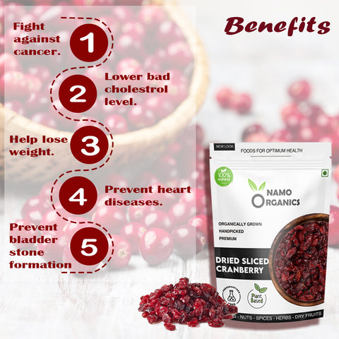 Namo Organics - Dried Sliced Cranberries - Organic Cranberry dry fruit