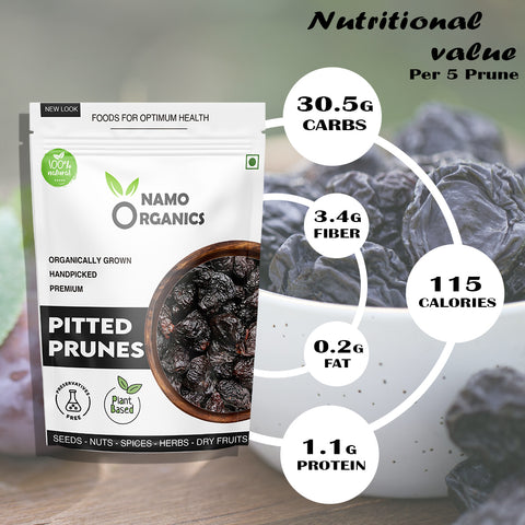 Namo Organics - Pitted Dried Prunes Without added Sugar - Unsweetened Dry Fruits ( No Preservatives & Additives )